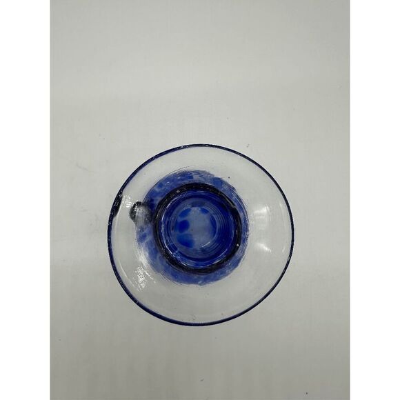 Murano Style Glass Vase Hand Blown w/ Handle 5” Blue - Picture 7 of 9